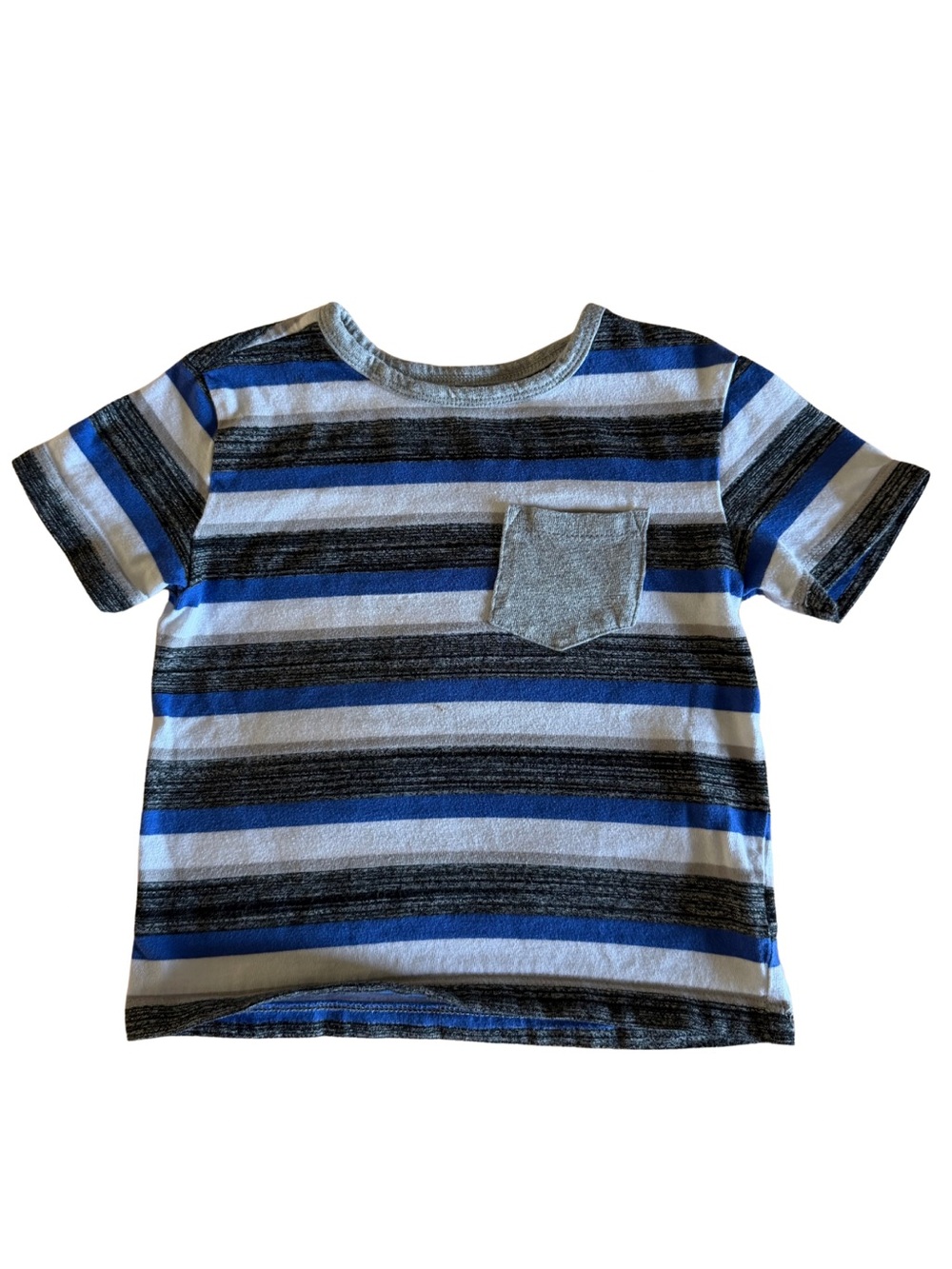 Kidpik Multi-Stripe Pocket SS Tee Blue Gray White 3T